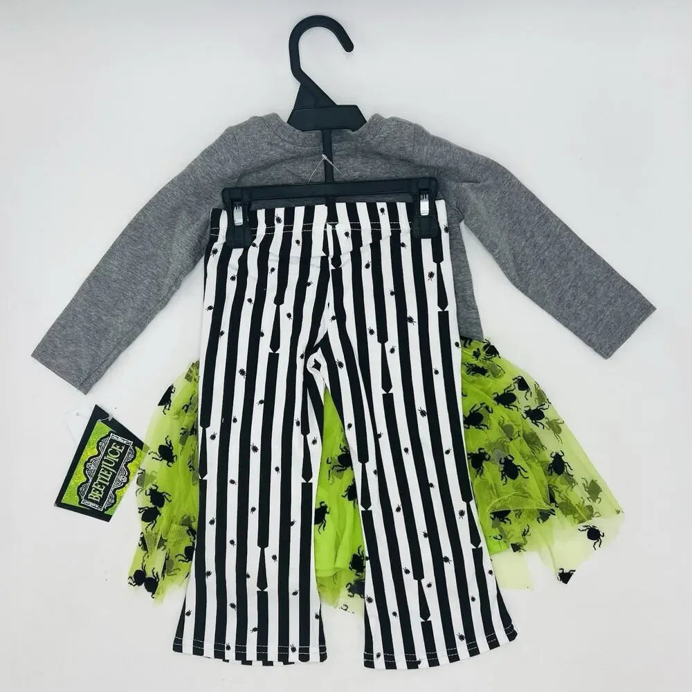 Beetlejuice 12M Toddler Girls 3 Piece Shirt Skirt Pants Set Warner Bros Green